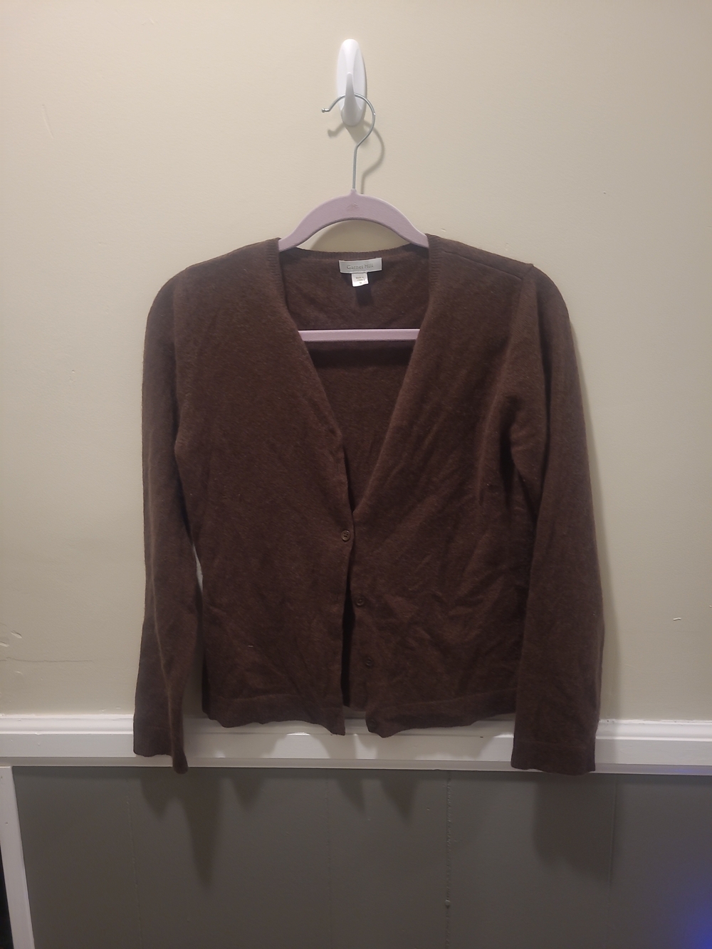 Garnet Hill Womens Medium 100% Cashmere Button Up Cardigan Brown FLAW